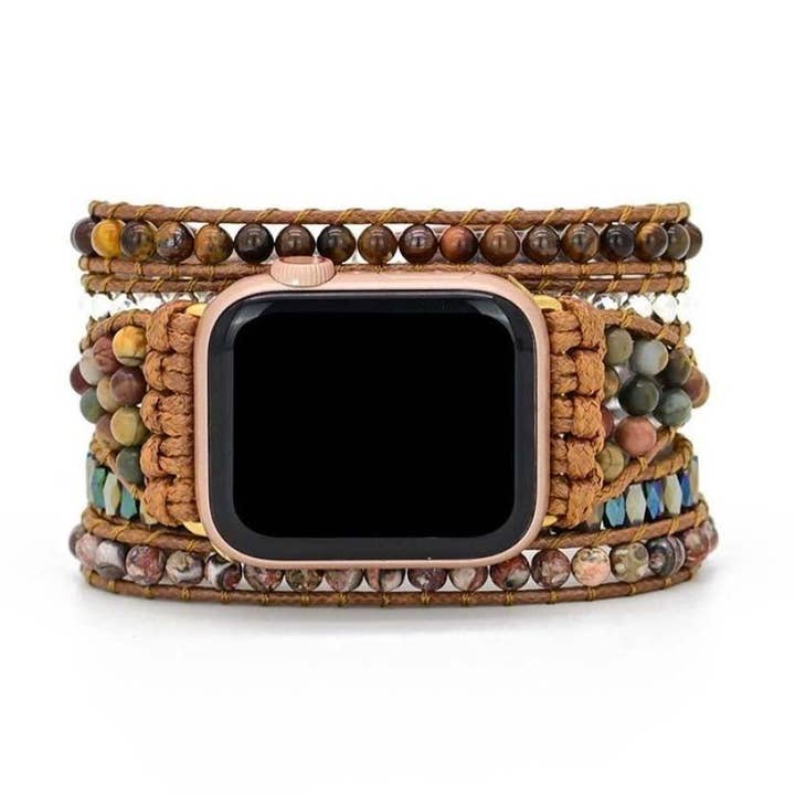 Cinturino Apple Watch con perline in diaspro rosso naturale e occhio di tigre per la vendita all'ingrosso da parte di Free Spirit Shop