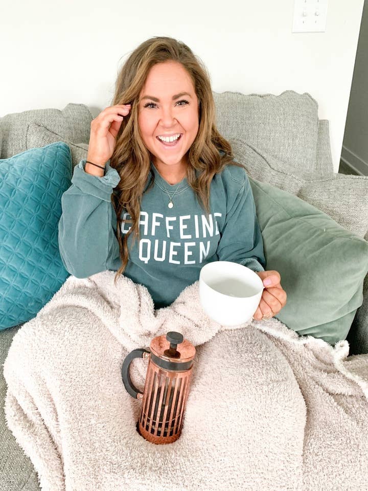 Caffeine Queen Crew Neck for wholesale by Amy Grace Monograms