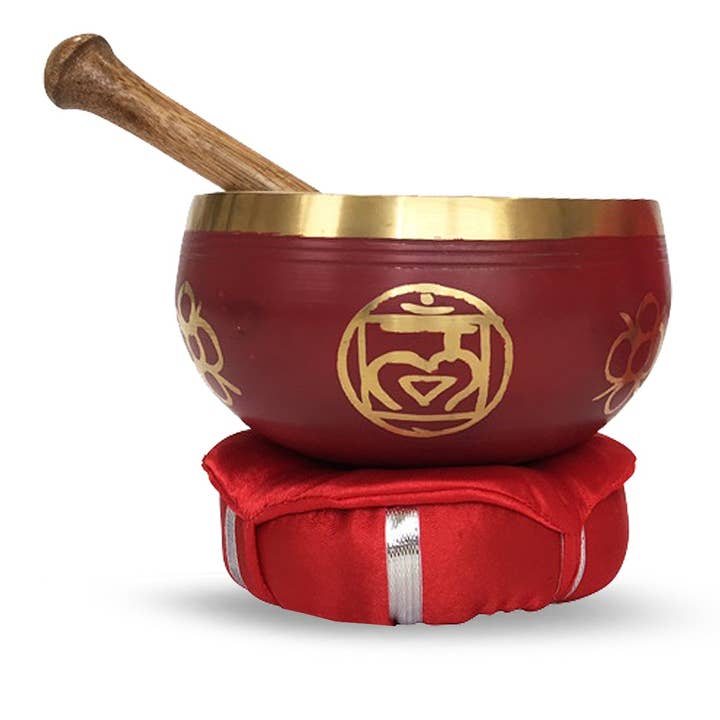 Mässing Singing Bowl med Stick & Cusion 10 Cm bas Chakra för wholesale av Green Tree