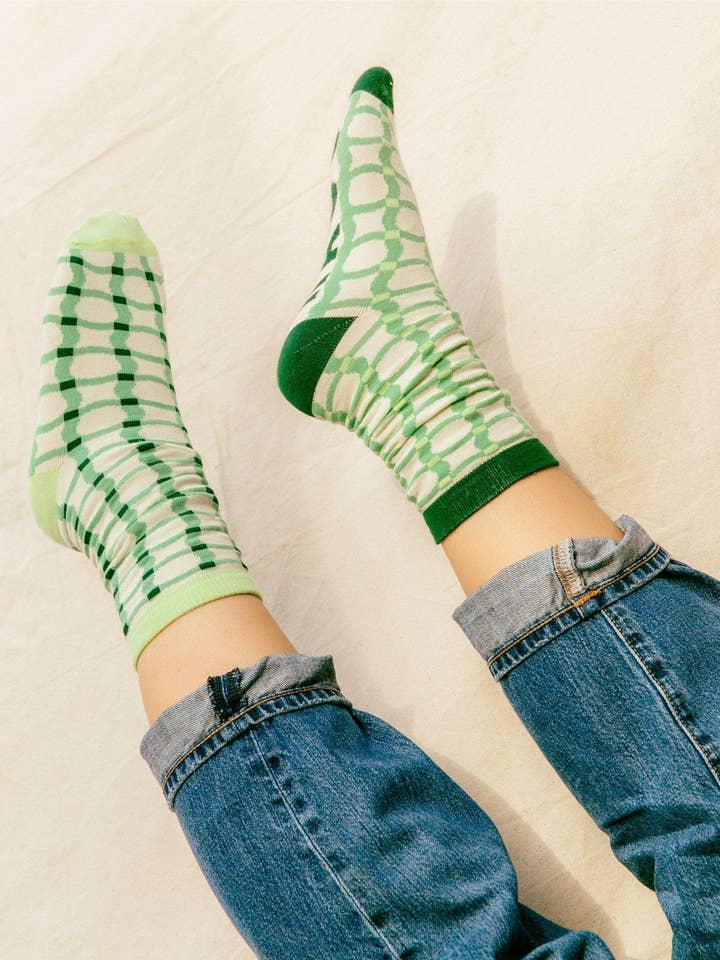 Meias Soft Haus X The Endery Deadstock -Check -Verde & Creme por atacado de Soft Haus