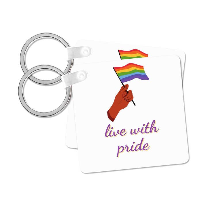 3dRose, Imagen de una bandera con el texto vive con orgullo, Llavero para venta al por mayor de 3dRose