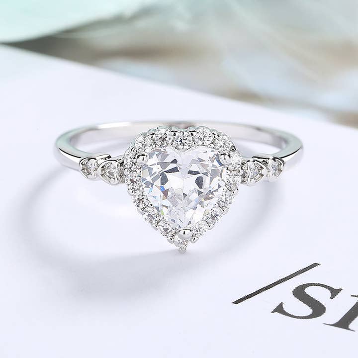 Amy and Annette - Wholesale Engagement Ring - Sterling Silver Engagement Heart Ring With Preciosa Crystals1