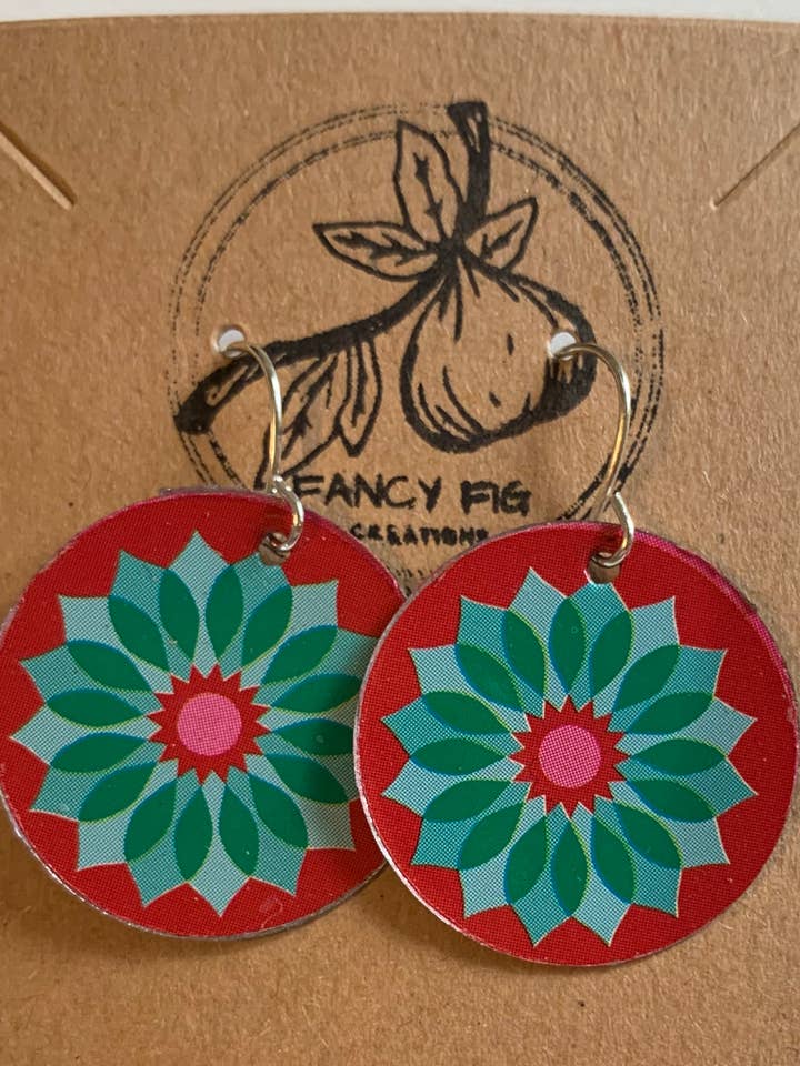 Pink and Teal Burst Tin Earrings for wholesale by Fancy Fig Creations