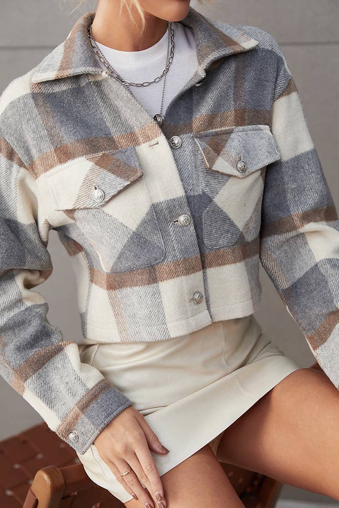 UNISHE - Wholesale Shirt Jacket/Shacket - Women's - Pocketed Plaid Open Button Shackets GSS0223