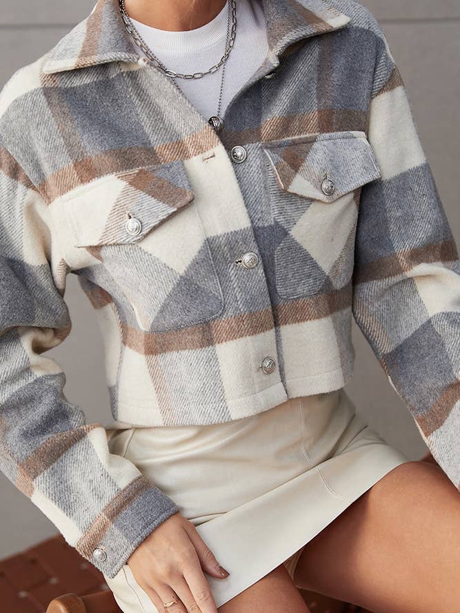 UNISHE - Wholesale Shirt Jacket/Shacket - Women's - Pocketed Plaid Open Button Shackets GSS0223