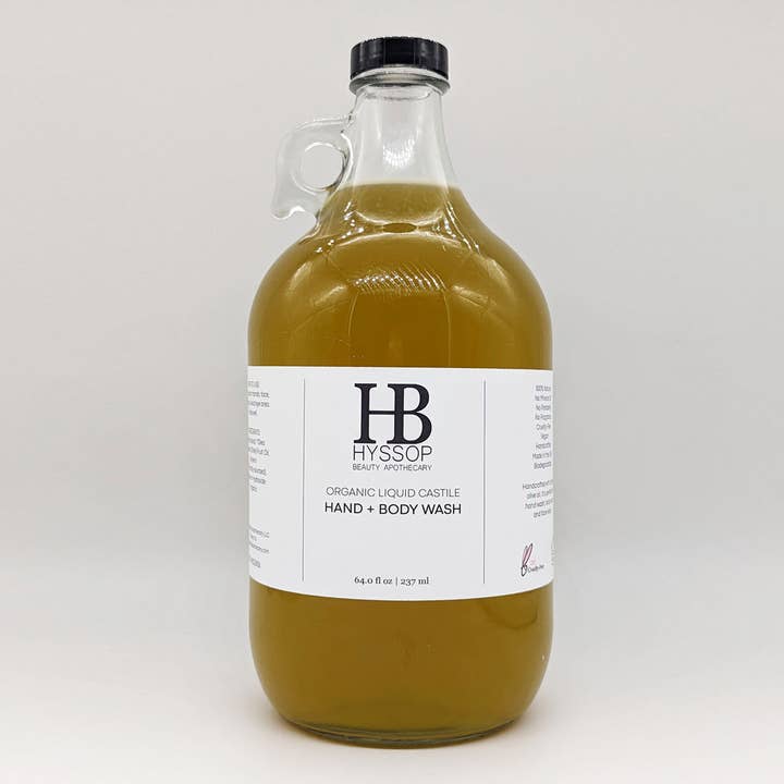 Hyssop Beauty Apothecary - Wholesale Body wash/shower gel - Organic Liquid Castile Hand + Body Wash - 1/2 Gallon (64oz)