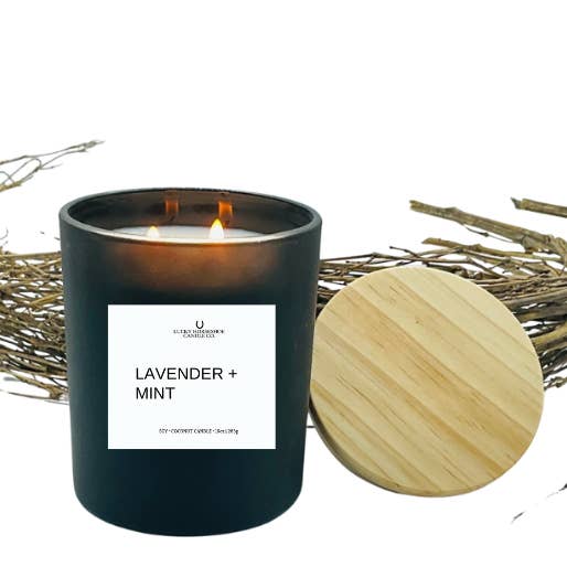 Lucky Horseshoe Candle Co. - Vente Bougie en bocal - Bougie à la lavande et à la menthe, soya et noix de coco, 10 oz, pot noir mat2