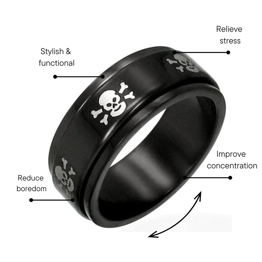 WJW - Wholesale Band/Stacked Ring - Stainless Steel Black & White Skull Spinner Ring4