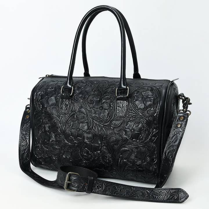 ADBG1483 American Darling Hand-Tooled Leather Duffel Bag | Floral Carved Travel Carryall for wholesale by LS Western