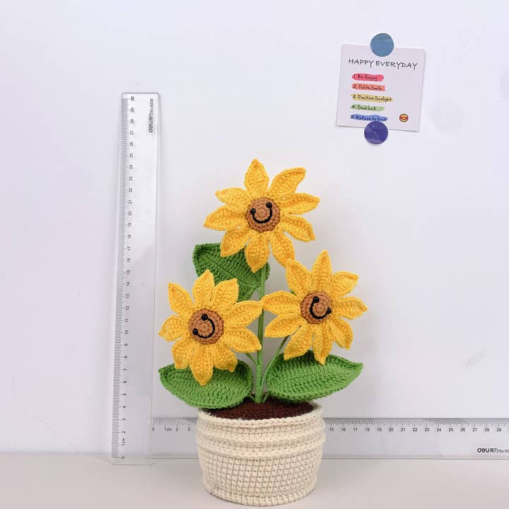 Lilyrosy(Duty free) - Wholesale Artificial Flowers - Crochet Sunflower plant pot, Handmade Valentine's Day gift9