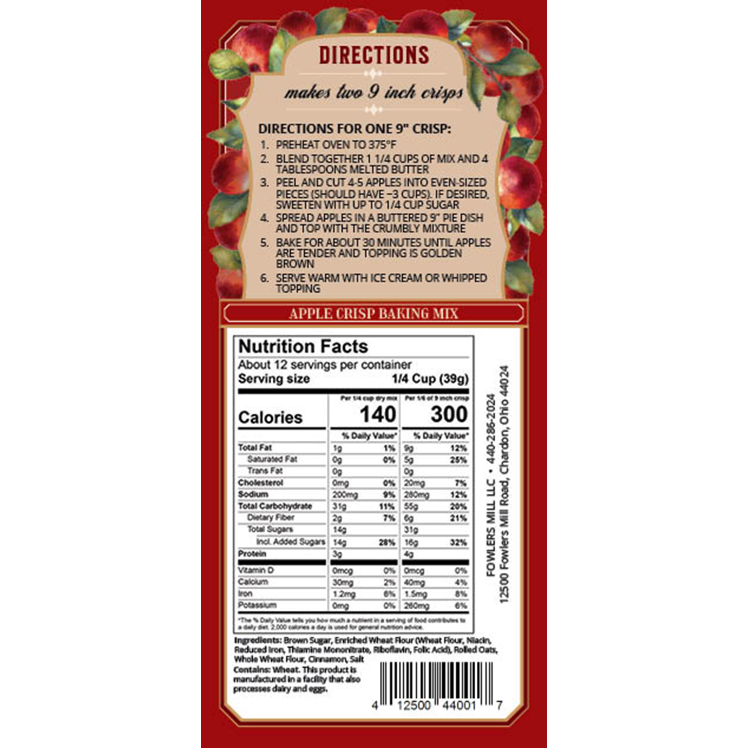 Fowler's Mill - Wholesale Cake Mix - Apple Crisp Mix1