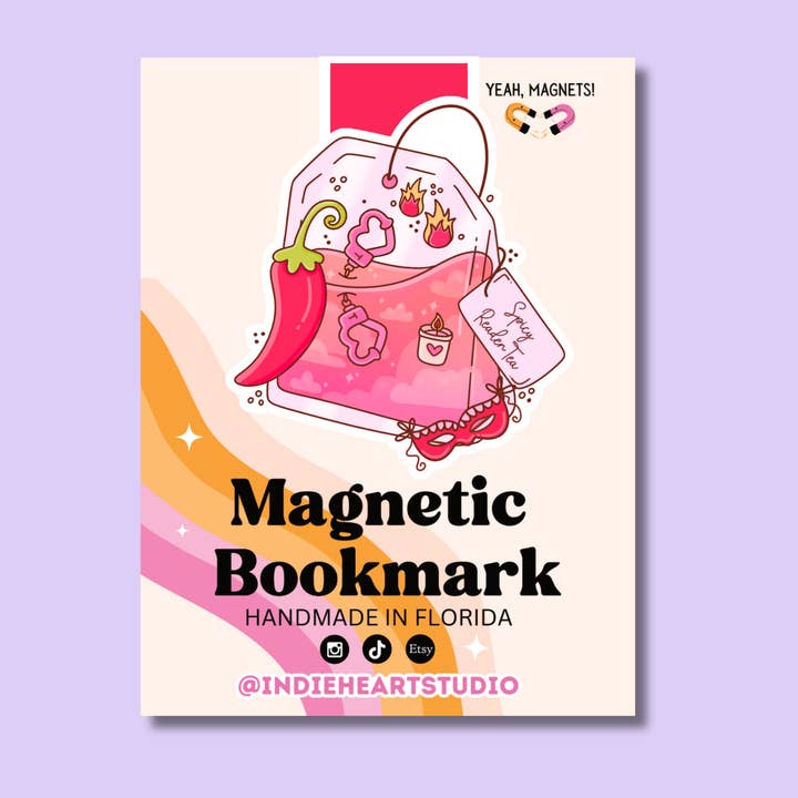 Spicy Reader Tea Magnetic Bookmark | Valentine's Day for wholesale by Indie Heart Studio