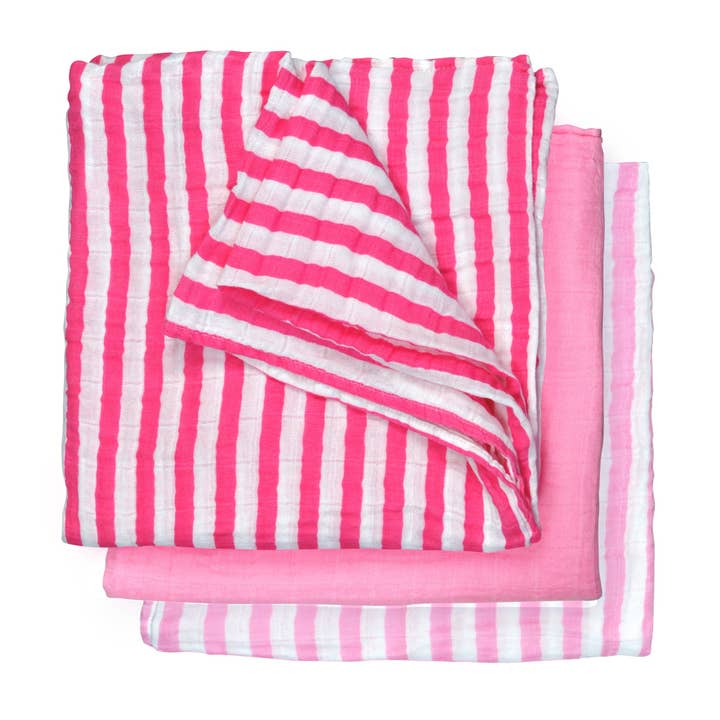 Muslin Multi-purpose Cloths (3pk)-Organic Cotton-Hot Pink Set for wholesale by For Baby and Up - Green Sprouts