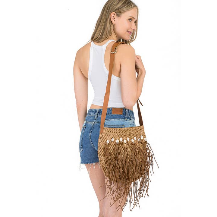 Cap Zone - Wholesale Crossbody bag – Women's - Seashell Bohemian crochet braid fringed Crossbody Bag8