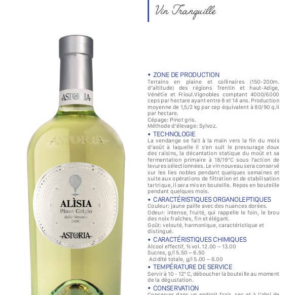 Metina SAS - Wholesale White Wine - Pinot Grigio Alìsia Veneto IGT Astoria The Classics 75 cl.2