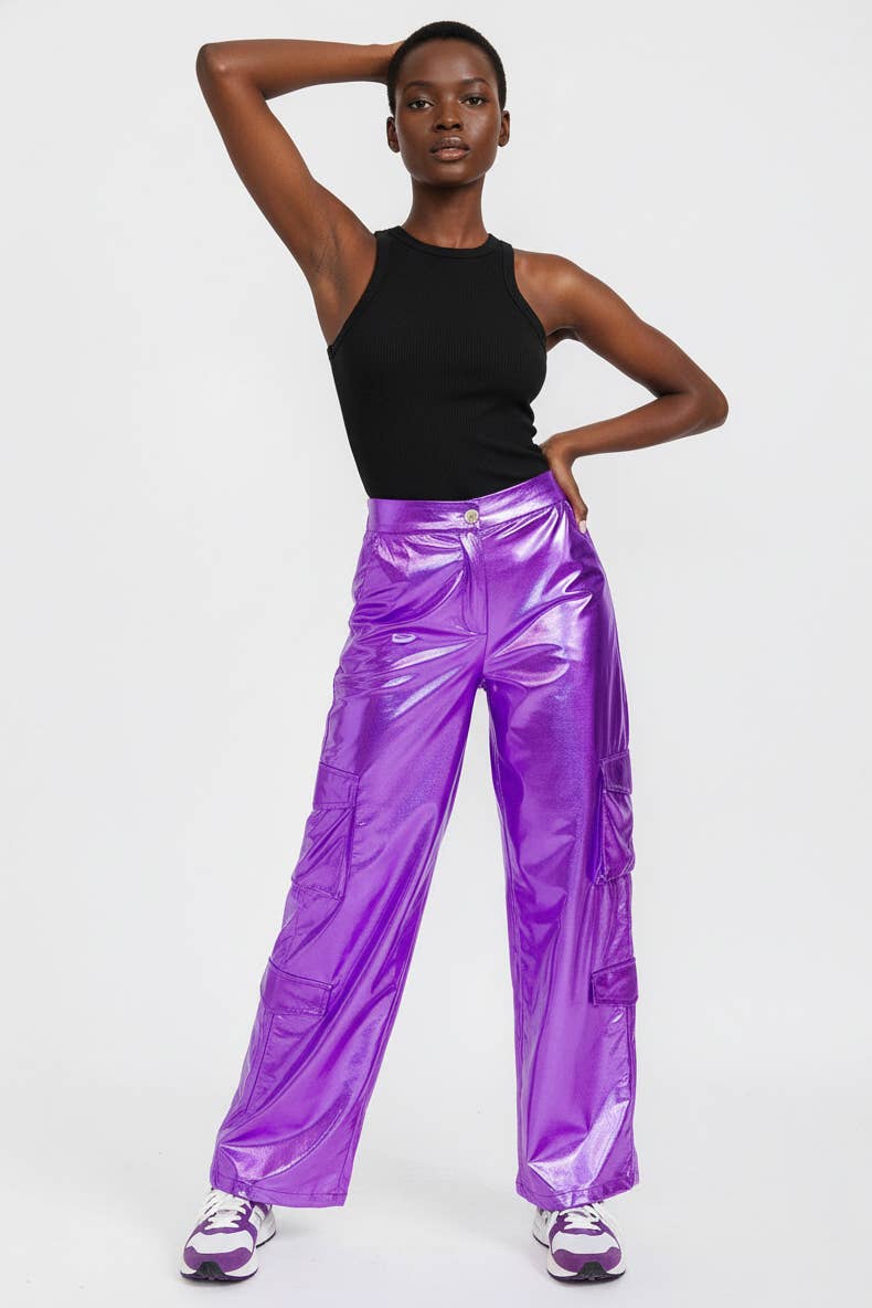 5besties inc - Wholesale Pants - Women's - CARGO POCKETS METALLIC WIDE LEG PANTS9