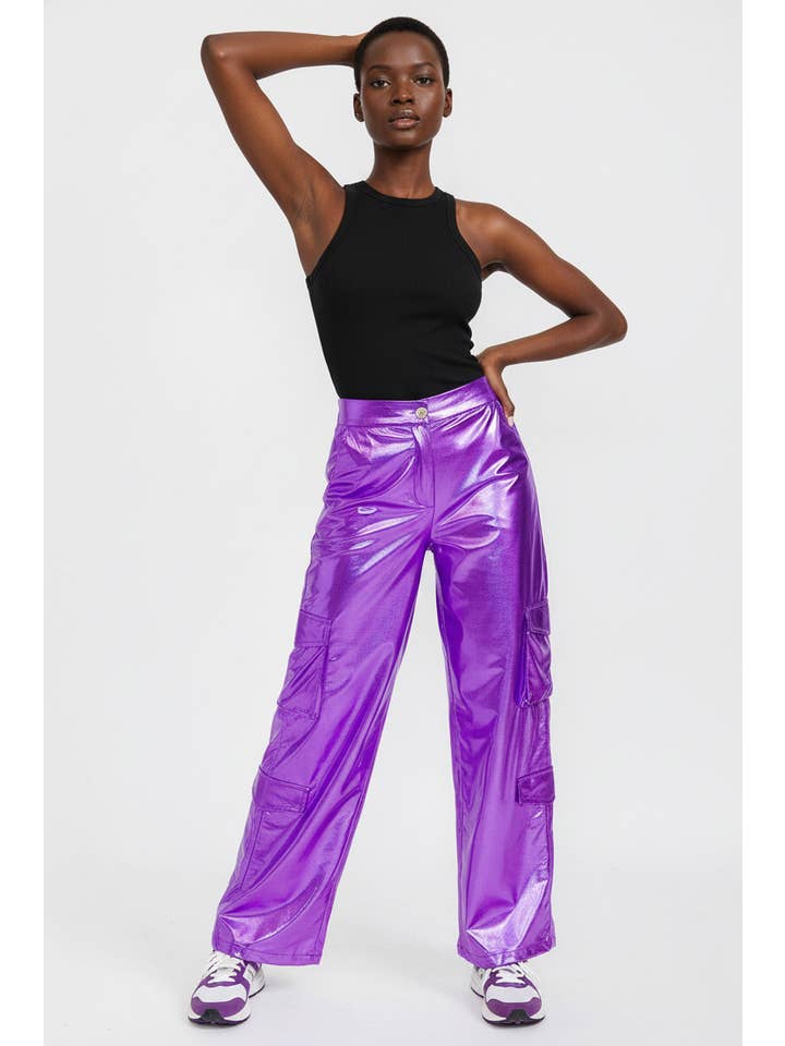 5besties inc - Wholesale Pants - Women's - CARGO POCKETS METALLIC WIDE LEG PANTS9