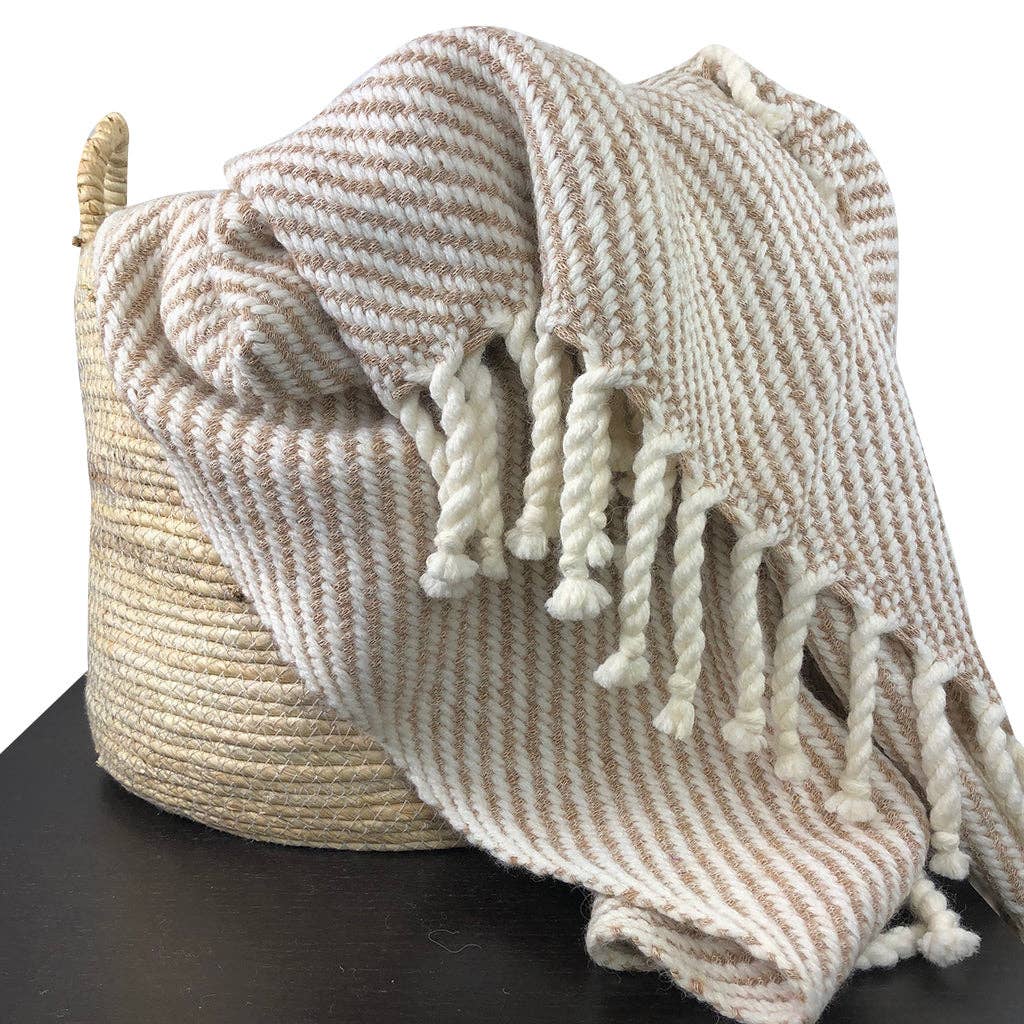 SLATE + SALT - Wholesale Throw Blanket - Chunky Camel Stripe Alpaca Throw1