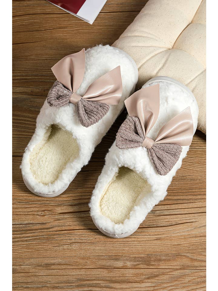 Little Daisy Closet - Wholesale Slippers - Women's - LDC Contrast Bowknot Applique Plush Winter Slippers