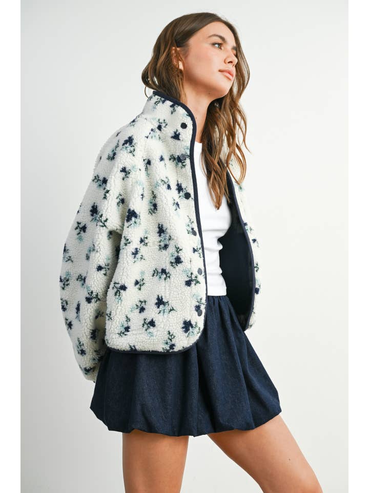 BUTTERMELON - Wholesale Jacket - Women's - Floral Print Fluffy Fleece Jacket - BMJ78118