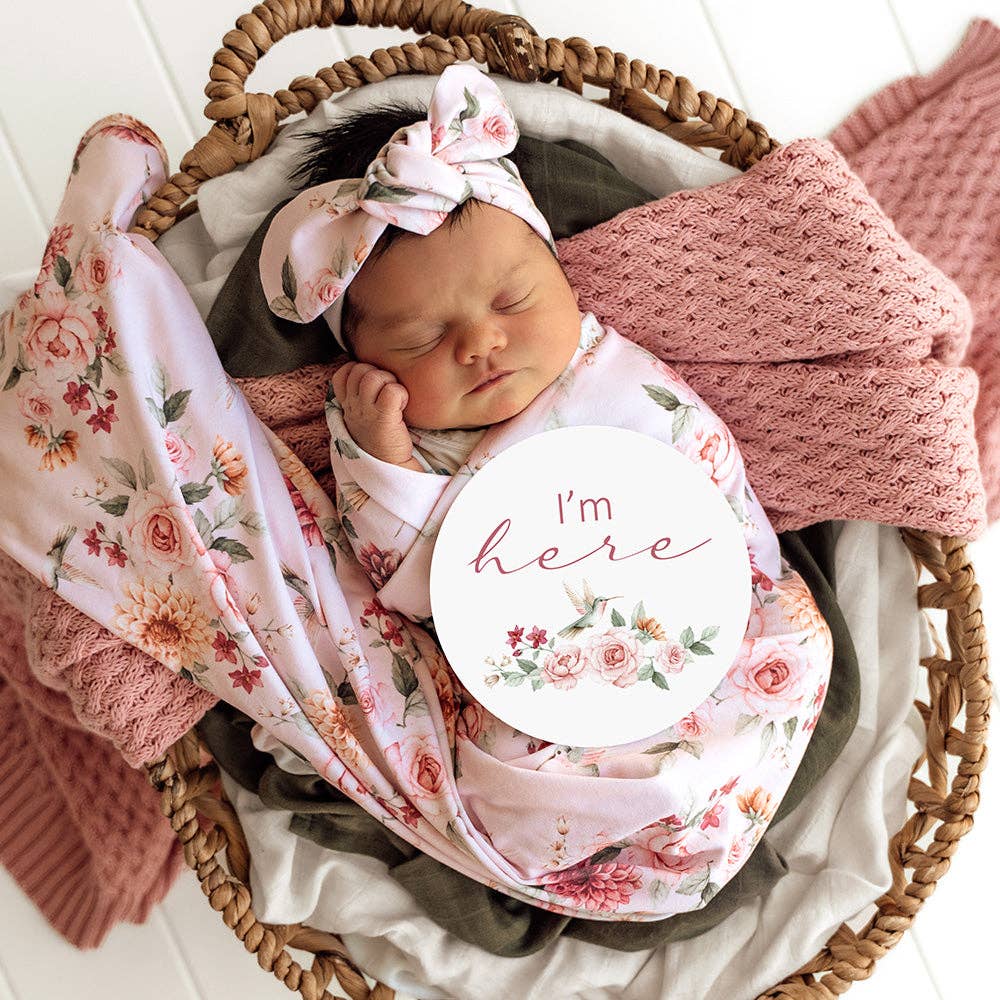 Snuggle Hunny - Wholesale Swaddle Set - Baby - Birds & Blooms Organic Jersey Wrap & Topknot Set4