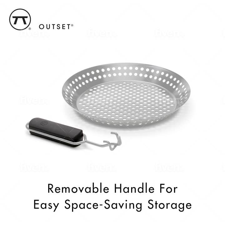 Fox Run Brands – Grelhador por atacado – Frigideira de grelha em aço inoxidável Outset, alça removível, 12"3