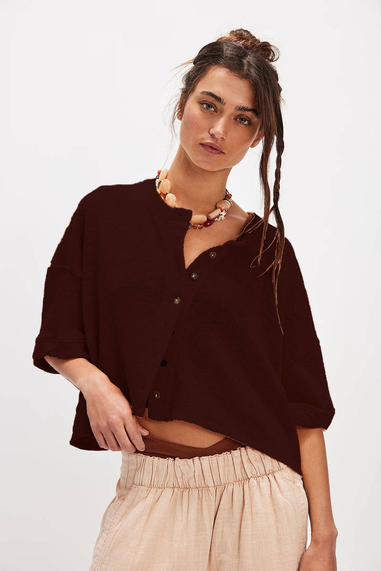 Sweetkama - Wholesale Cardigan - Women's - Ladies Solid Color Midi Sleeves Knitted Cardigan23