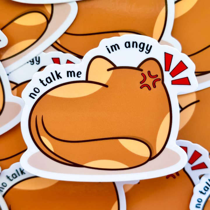 Brown Cat No Talk Me I'm Angy Waterproof Gloss Vinyl Sticker for wholesale by Pochistudios