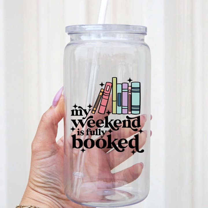 Sip-Sip Hooray! - Wholesale Drinking Glass/Cup - Fully Booked Weekend Cup With Lid and Straw3