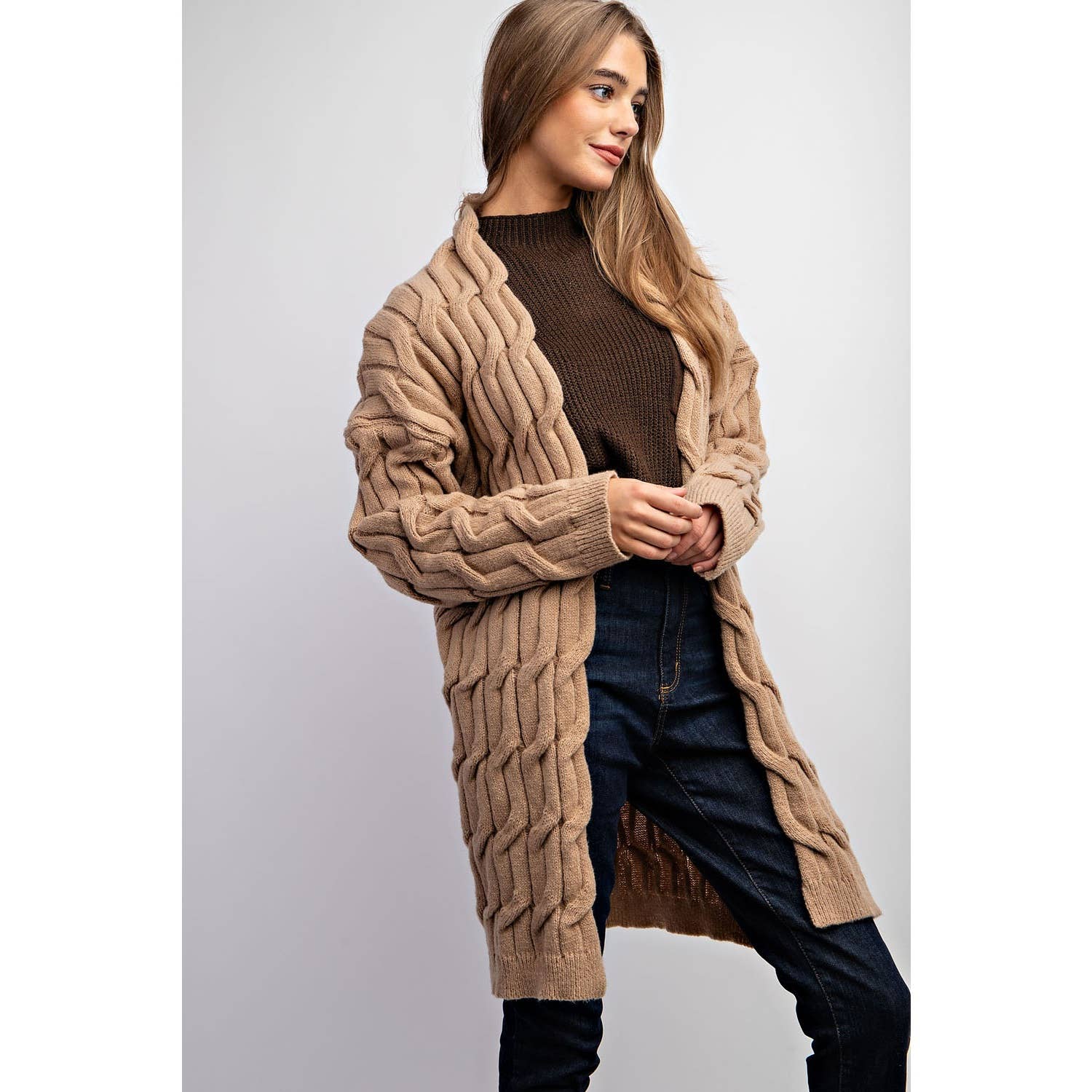 Sweet Generis - Wholesale Cardigan - Women's - CHUNKY CABLE KNITTING CARDIGAN11