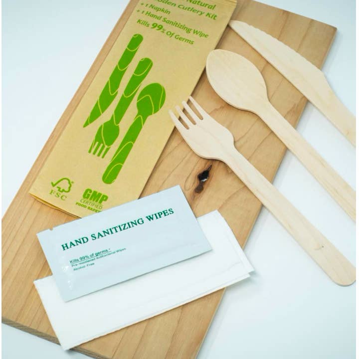 Green Marble Club - Wholesale Assorted Cutlery Set - Green Marble (5 item) Disposable Wood Cutlery Kit