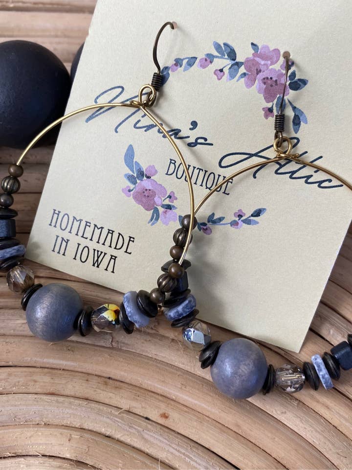 Evening Gray Beaded Hoops for wholesale by Nina’s Attic