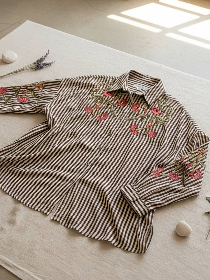 Stripes Kennedy Embroidered Shirt for wholesale by Tolani