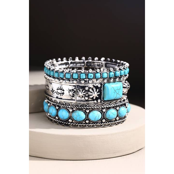Turkos (SBTQ) Navajo armband i skiktad metall och halvsten för wholesale på Faire