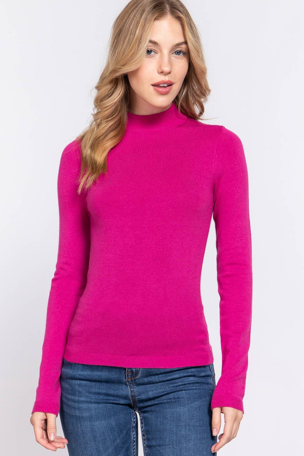 Active Basic | Active USA - Venta al por mayor Jersey de punto - Mujer - Suéter básico de manga larga con cuello simulado4
