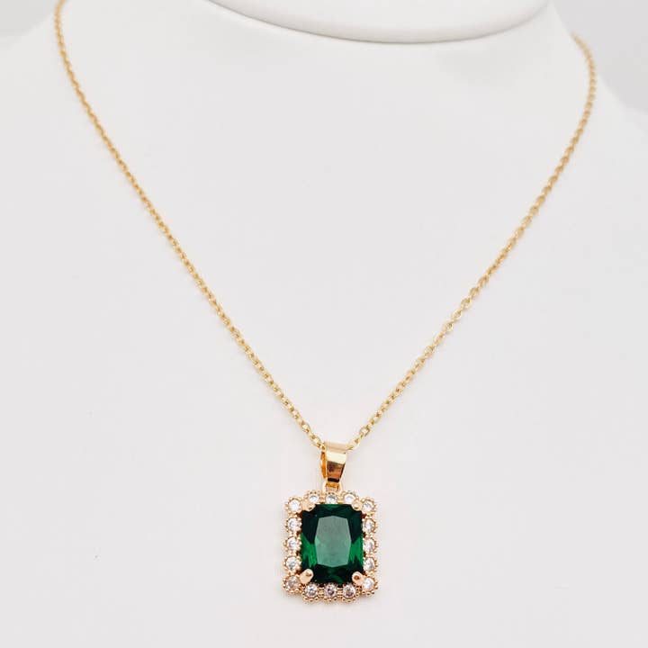 Mio Queena - Wholesale Pendant/Charm Necklace - Green Zircon Pendant Stainless Steel Necklace3