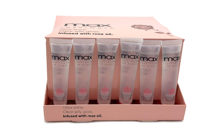 Majestic Wholesale – wholesale Lip-gloss – Max Lip Gloss Rose Oil – 48CT Box Set1