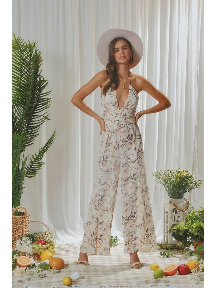 Endless Blu - Wholesale Jumpsuit - Women's - UR0117 FLORAL PRINTED HALTER NECK JUMPSUIT
