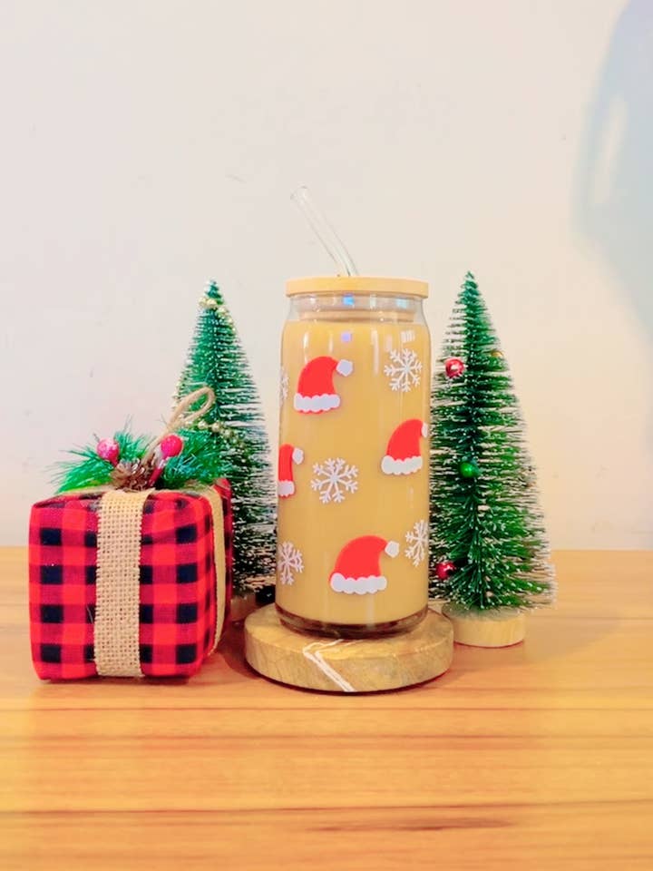 Bonnet de père Noël en verre de 20 oz, boîte de Noël en verre pour la vente par Pink pretty designs