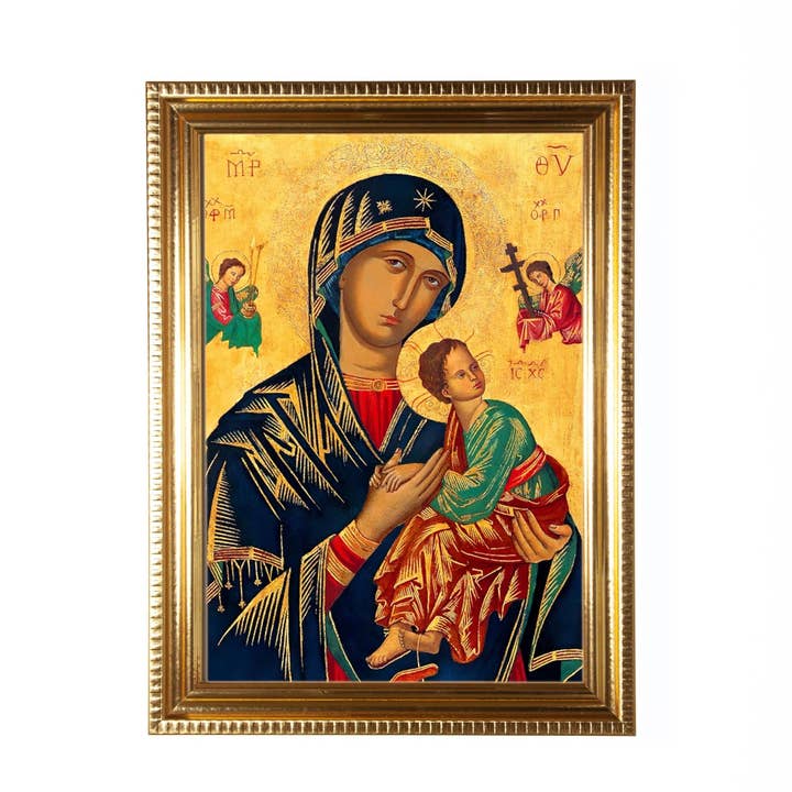 Our Lady of Perpetual Help Framed Print, Gold Color Frame with Marian Catholic Art, Wall Decor, Home Altar, Gift, Blessed Virgin, 5x7, 8x10 for wholesale by SercelPress