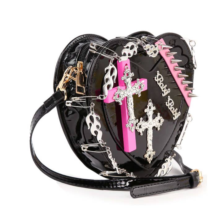 Black Cross Accented Heart Design Shoulder Bag for wholesale on Faire