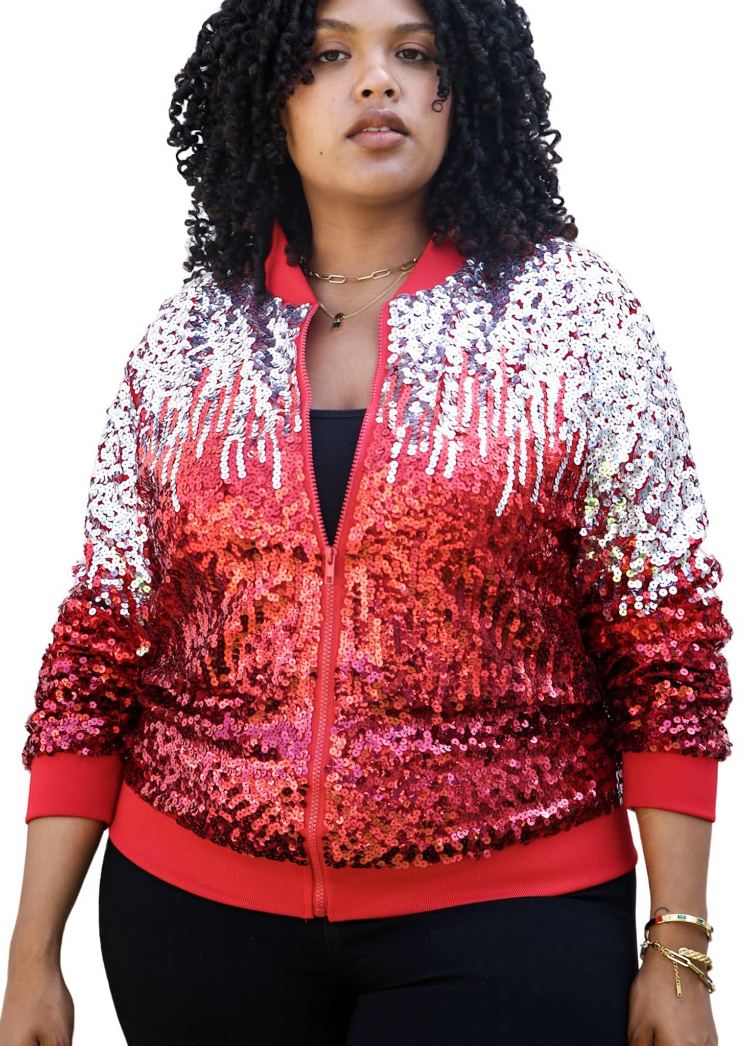 Anna Kaci Wholesale - Wholesale Bomber Jacket - Women's - Plus Size Sequin Bomber Jacket39