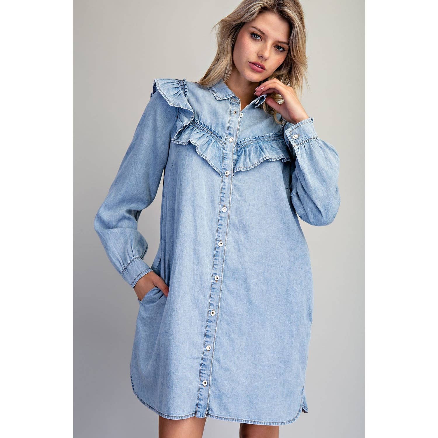 DENIM  Long Sleeve Mini Dress for wholesale on Faire1