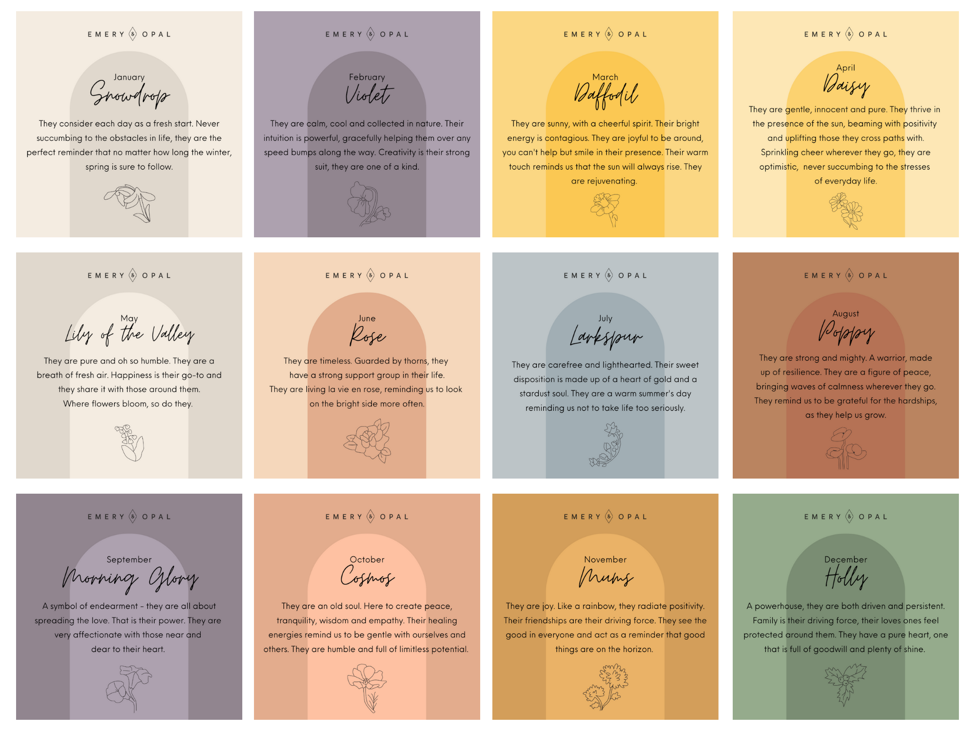 Emery and Opal – wholesale Pendant/charm necklace – Birth Flower Round Disc Necklace10