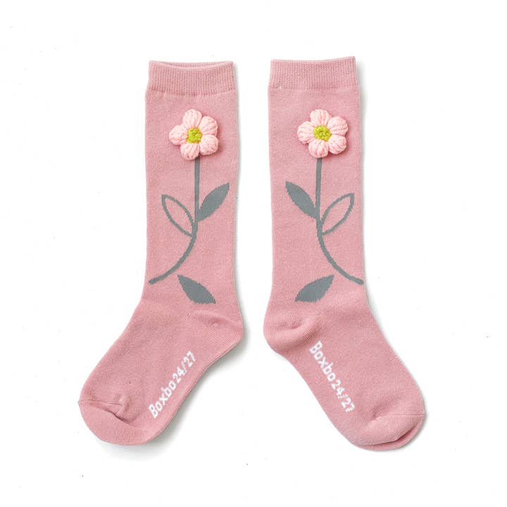 Chaussettes hautes Flower rose pour la vente par BOXBO