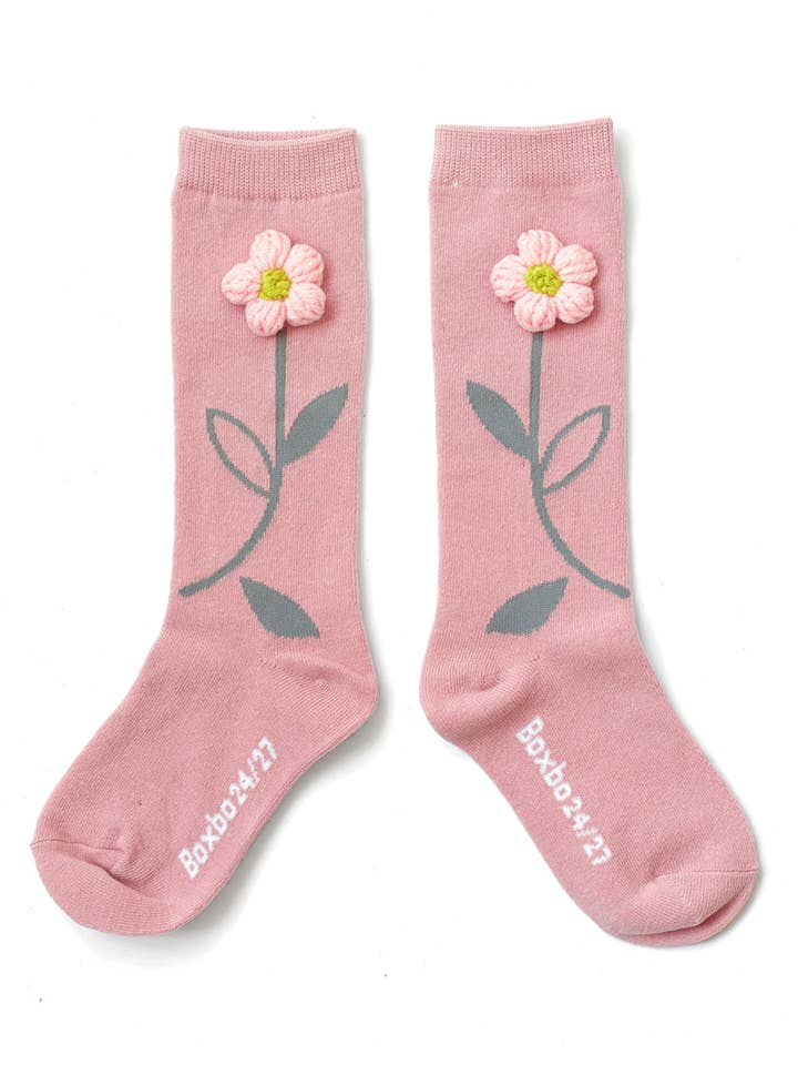 BOXBO – Engroshandel Strømper - Børn – BOXBO blomster høje sokker - pink