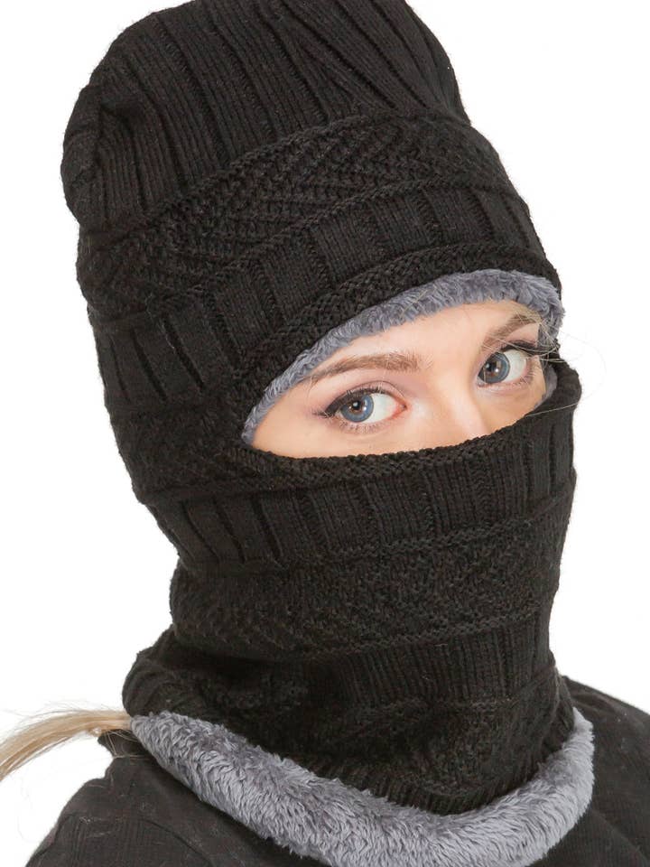 Flat Garter Chevron Knitted Fleece Lined Balaclava for wholesale by Cap Zone