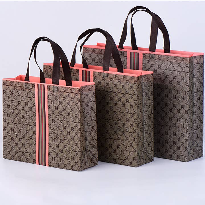 ByHome - Wholesale Gift Bag - 50pcs, 4 Sizes Luxury Grid Pink Stripes Non-woven Gift Bag2