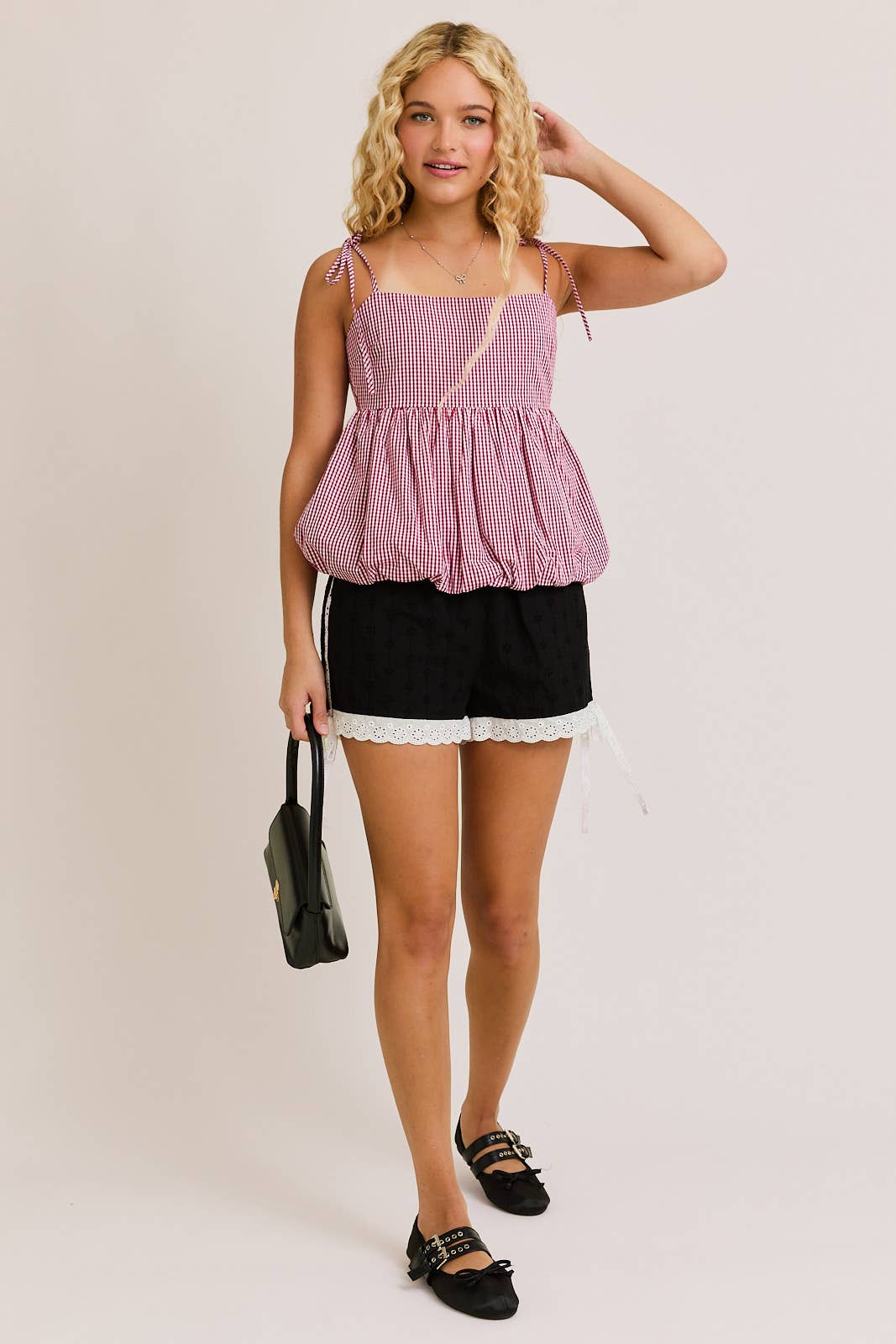 LE LIS - Wholesale Blouse - Women's - SHOULDER TIE BUBBLE HEM TOP3