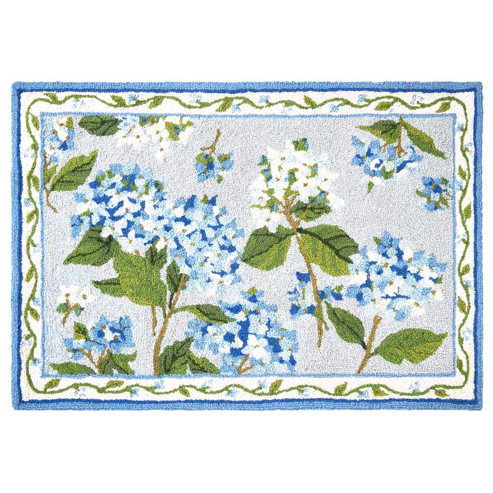 Peking Handicraft - Wholesale Area Rug - Blue Hydrangea Hook Rug - Sally Eckman Roberts